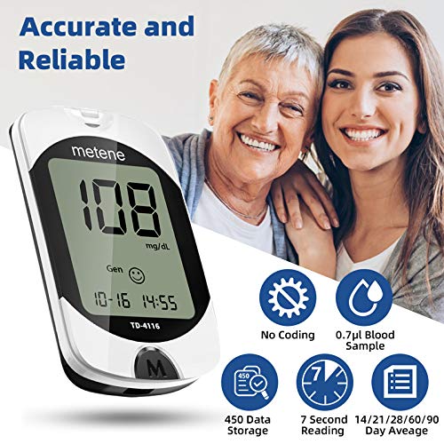 Metene TD-4116 Blood Glucose Monitor Kit, 100 Glucometer Strips, 100 L