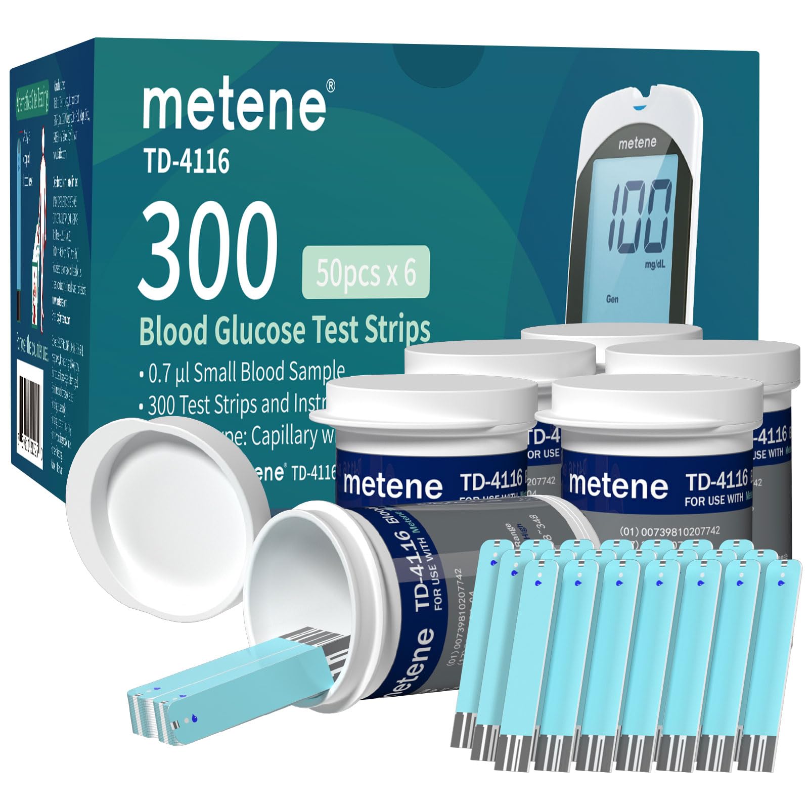 Metene TD-4116 Blood Glucose Test Strips, 300 Count Test Strips for Di