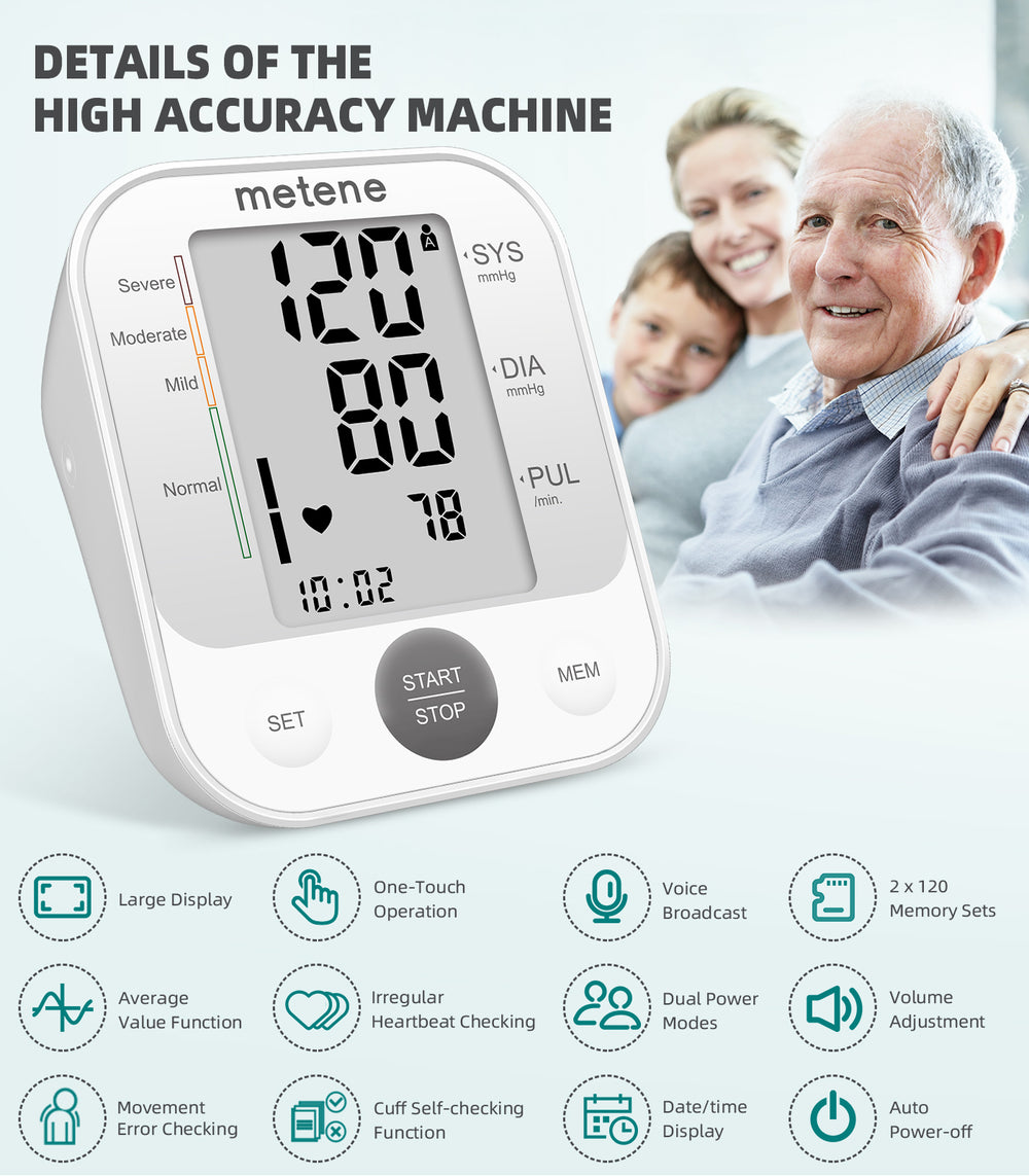 Home Upper Arm Blood Pressure Monitor Cuff Machine Automatic Pulse Rate  Meter