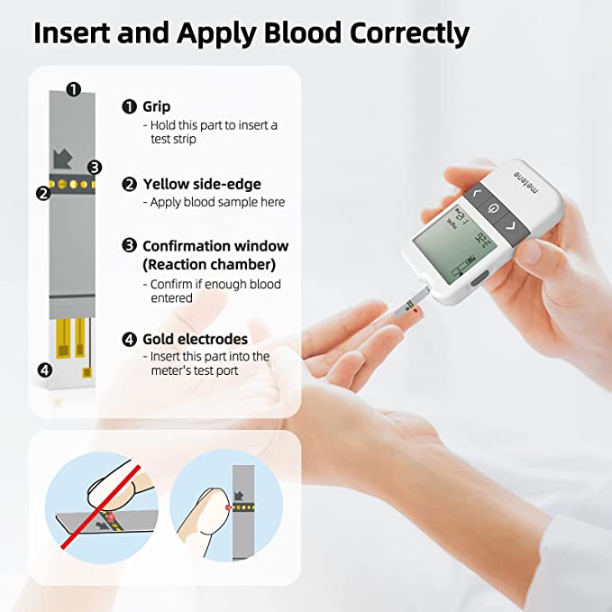 Metene AGM513S Test Strips for Diabetes, 100 Count Blood Glucose Test